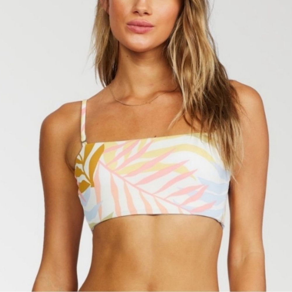 Pastel Palm Bandeau Swim Top - Women